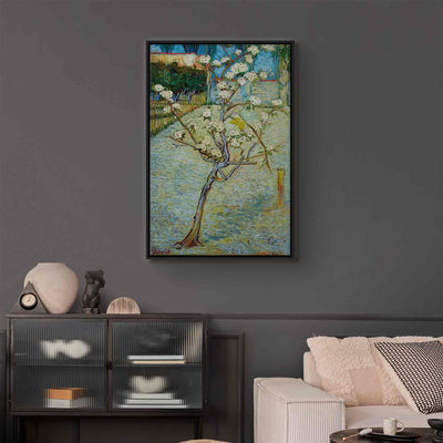 Glezna melnā koka rāmī - Ziedošs bumbieru koks G ART