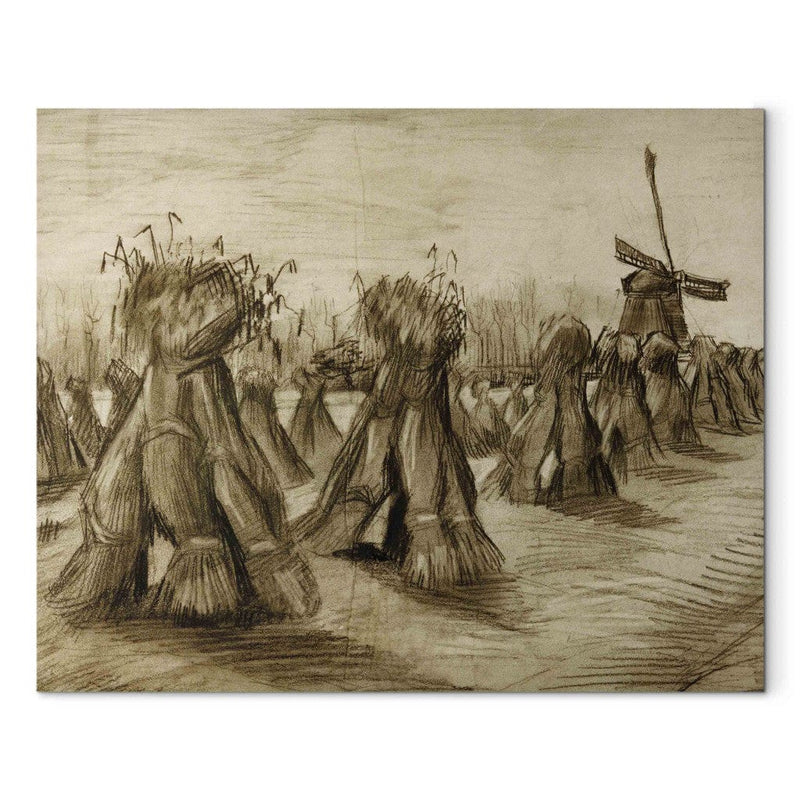 Gleznas reprodukcija (Vinsents van Gogs) - Kviešu lauks ar sijām un vējdzirnavām G ART