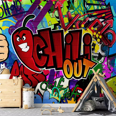 Graffiti Wall Murals with colored inscriptions in English and chili g-art