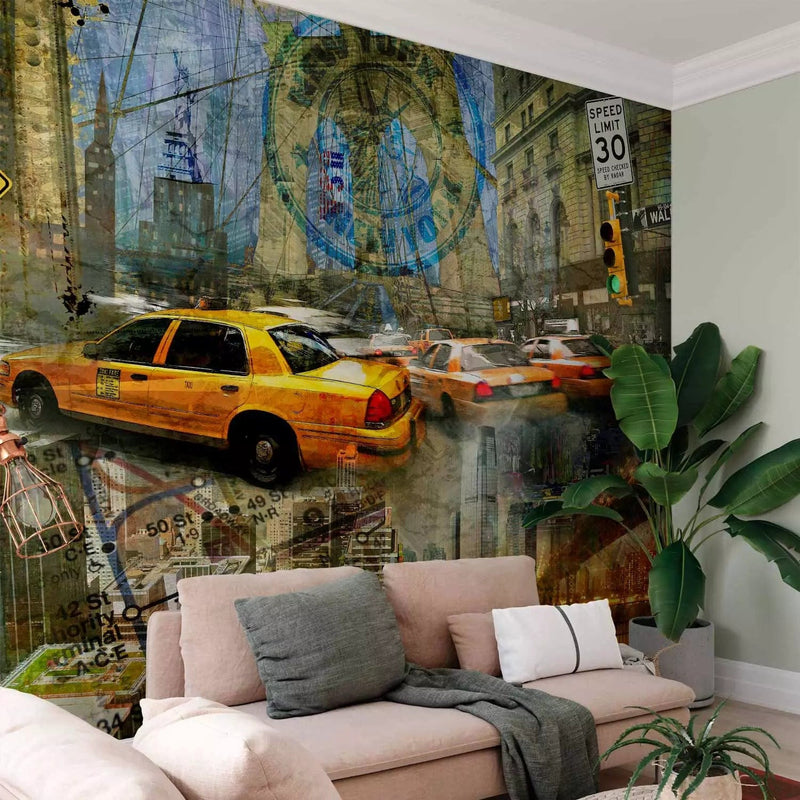 Wall Murals With New York Taxi and City Landscape - New York Infinity G -Art