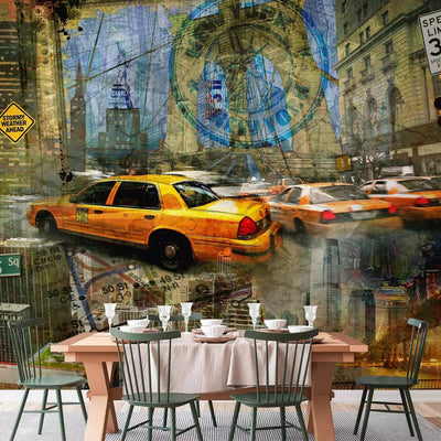 Wall Murals With New York Taxi and City Landscape - New York Infinity G -Art