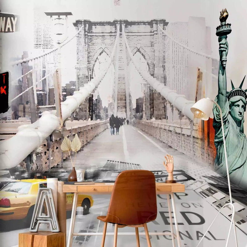 Beautiful Wall Murals With New York Street and Freedom Statue, 60689 G-Art