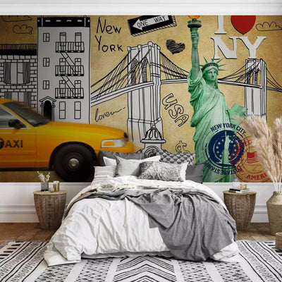 Yellow Wall Murals Young people with New York City theme, 60770g-art