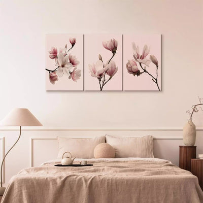 Glezna ar magnoliju uz rozā fona - Pavasara magnolijas, (x 3), 118380 G-ART