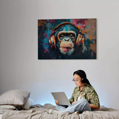 Canva for a youth room with a monkey - Monkey in headphones, 162538 G-ART