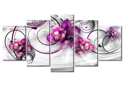 Glezna ar violetam orhidejām uz abstrakta pelēka fona, (x5), 56203 G-ART