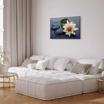 Painting - White water lily and stones on grey background, 162552 G-ART