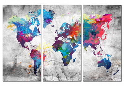 Glezna – Daudzkrāsaina pasaules karte uz pelēka fona, (x3), 97483 G-ART