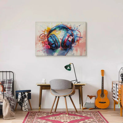 Canva for a youth room - DJ headphones in a colorful graffiti illustration G-ART