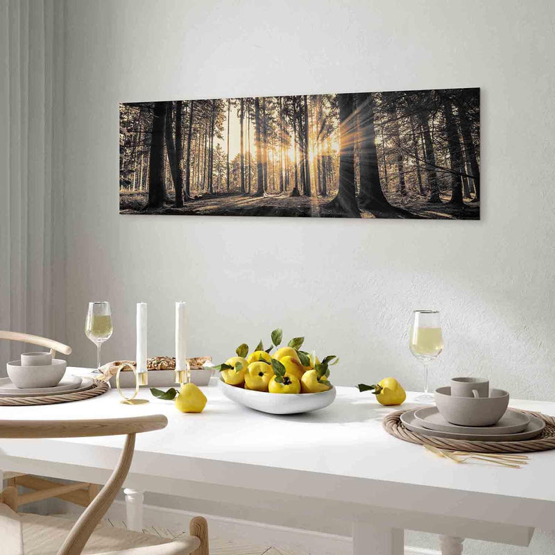 Painting with a sunny forest - nature decor in the living room - on the canvas G -art.