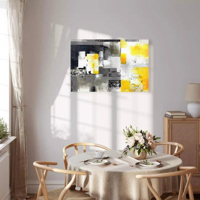 Kanva ar abstrakta rakstu dzeltenā/melnā krāsā - Saules dzirnavas G-ART