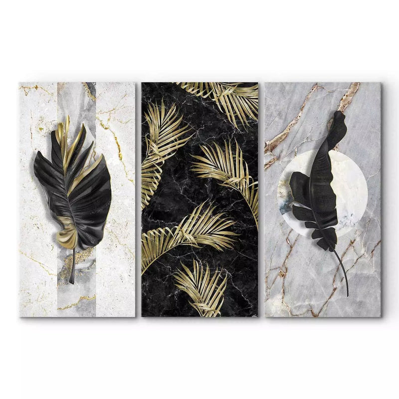 Set of 3 paintings with leaves on marble background, 131696 G-art