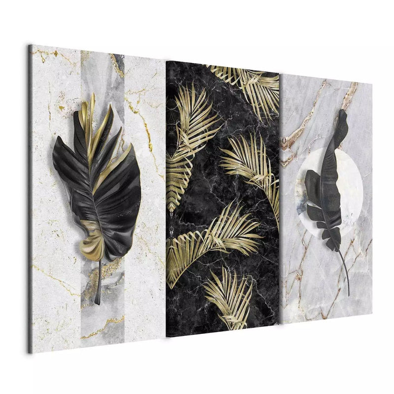 Set of 3 paintings with leaves on marble background, 131696 G-art