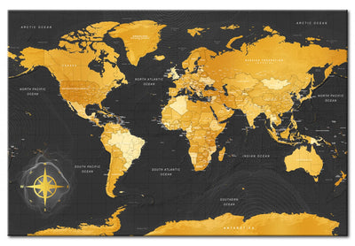 Cork bar with world map in gold on a black background, 95920 Tapetenshop.lv