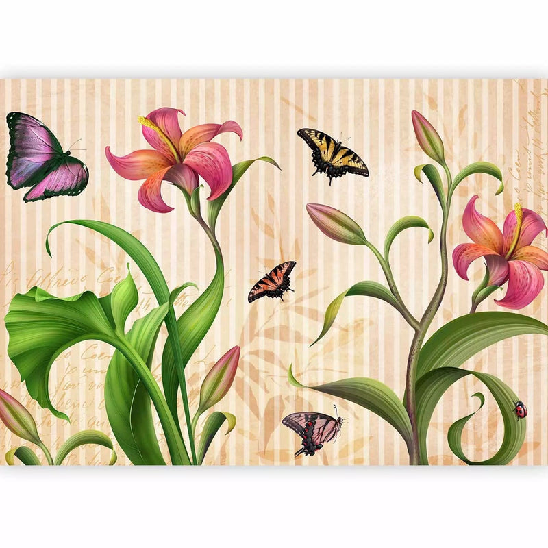 Spring flowers with butterflies in warm colours - Spring - 60676G-ART