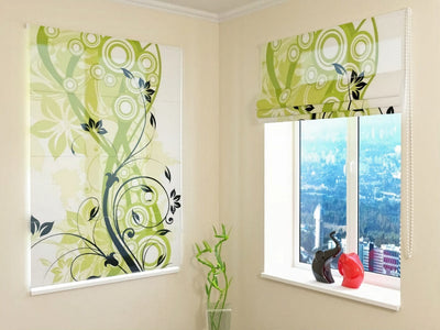 Roman blinds - Abstract green floral pattern - production Tapetenshop.lv