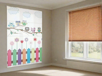 Blinds, Roman curtains for children's room - Funny owls Tapetenshop.lv