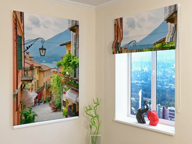 Roman blinds with a beautiful view from the window - In Old Italy Tapetenshop.lv