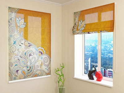 Roman blinds with abstract flower motif yellow tones - buy Tapetenshop.lv