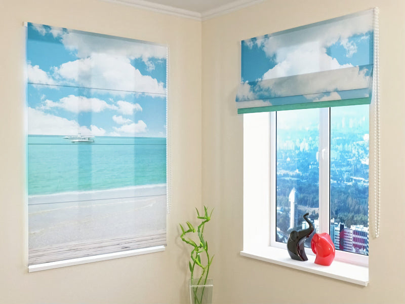 Roman blinds with print - Holiday by the sea - easy installation Tapetenshop.lv