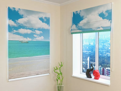 Roman blinds with print - Holiday by the sea - easy installation Tapetenshop.lv