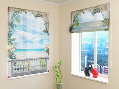 Beautiful Roman blinds with print - Nature pattern - View to the sea Tapetenshop.lv