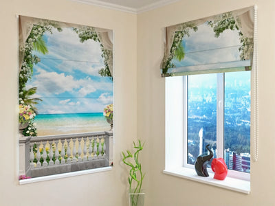 Beautiful Roman blinds with print - Nature pattern - View to the sea Tapetenshop.lv