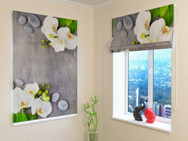 Roman blinds for a calming atmosphere - White orchid and spa Tapetenshop.lv