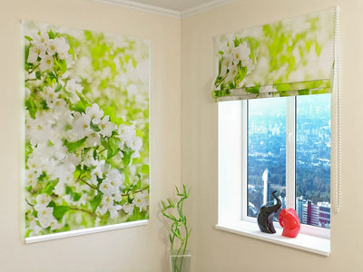 Roman blinds - spring mood - White blossoming tree Tapetenshop.lv