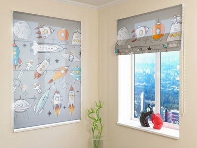 Beautiful Roman blinds for the Children's Room (for a guy) - spacecraft Tapetenshop.lv