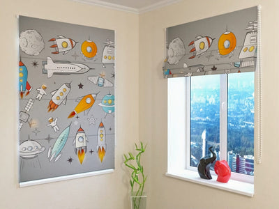 Beautiful Roman blinds for children's room (for a boy) - Spaceships Tapetenshop.lv