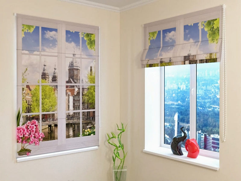 Roman blinds with print - Charming view from the window - production Tapetenshop.lv