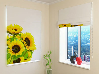 Roman blinds with print - yellow sunflowers - order Tapetenshop.lv