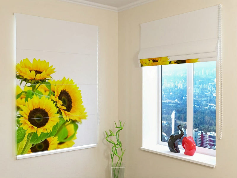 Roman blinds with print - yellow sunflowers - order Tapetenshop.lv