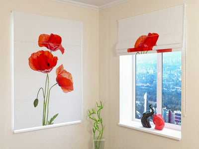 Roman blinds with flowers - elegant red poppones - buy wallpaperhop.lv