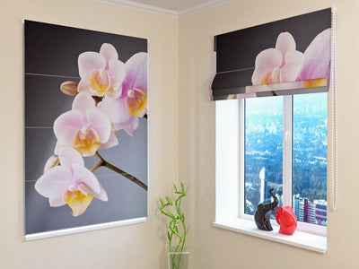 Roman blinds with floral print - Elegant orchid branch - buy at Tapetenshop.lv