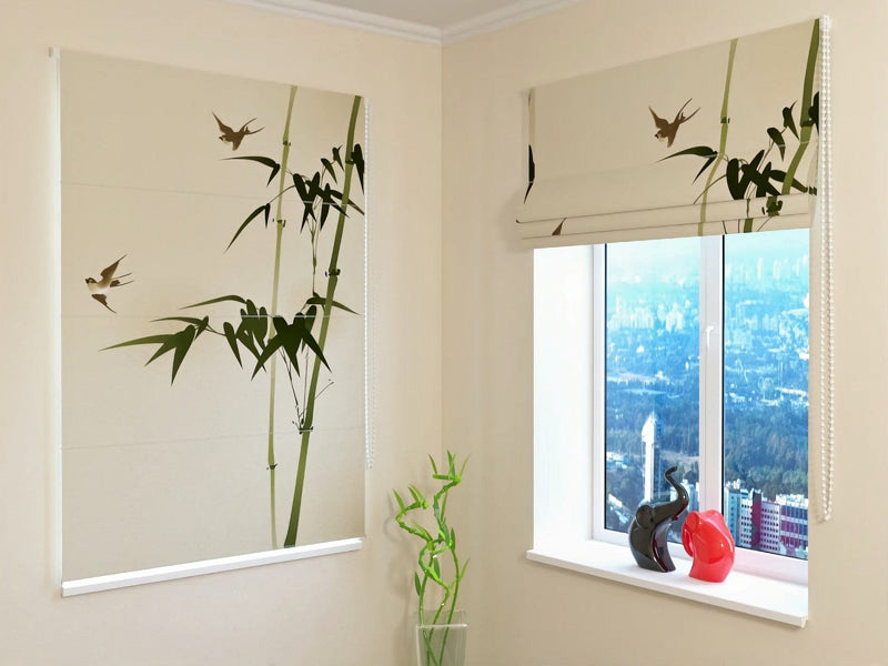 Roman blinds by size - Painting with nightingales in oriental style Tapetenshop.lv