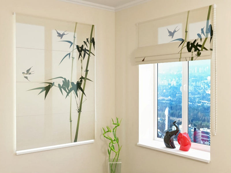 Roman blinds by size - Painting with nightingales in oriental style Tapetenshop.lv