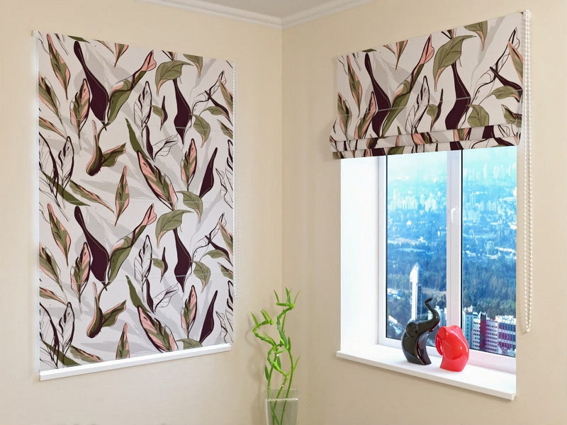 Blinds - Pastel green tropical leaves - made to your measurements Tapetenshop.lv