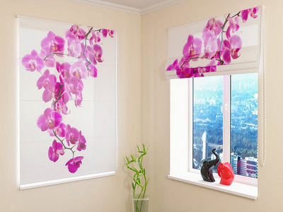 Roman blinds with floral print - Perfect pink orchid Tapetenshop.lv