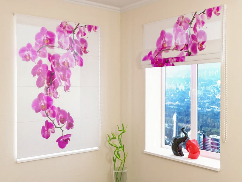 Roman blinds with floral print - Perfect pink orchid Tapetenshop.lv