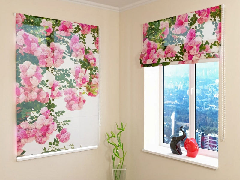 Blinds with roses in pink - Pink garden roses Tapetenshop.lv