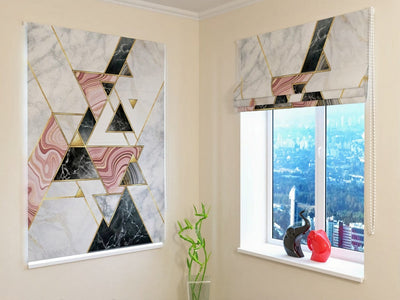 Roman blinds with geometric figures - Pink marble mosaic Tapetenshop.lv