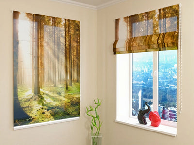 Roman blinds with forest view - Sunny pine forest - order Tapetenshop.lv