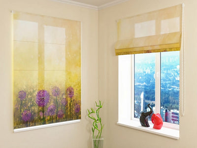 Roman blinds - wild purple flowers - purple and yellow walletenshop.lv