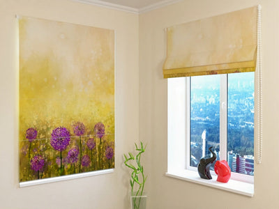 Roman blinds - wild purple flowers - purple and yellow walletenshop.lv