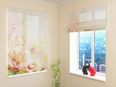 Roman blinds with roses - fine watercolor roses - order Tapetenshop.lv