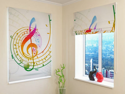 Roman blinds with music theme - colourful musical abstraction Tapetenshop.lv