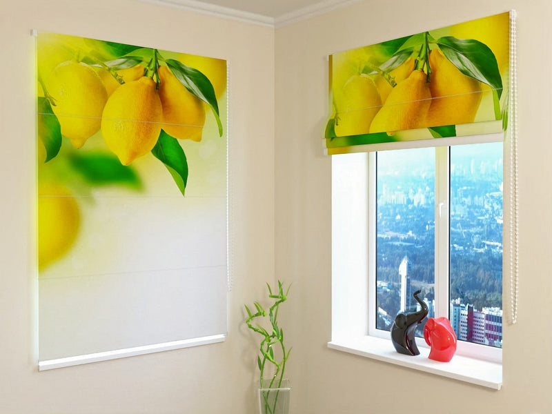 Kitchen blinds with beautiful pattern - Fresh yellow lemons Tapetenshop.lv