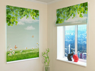 Summer Roman blinds with natural print - Summer Landscape - Order Tapetenshop.lv